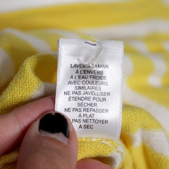 Liz Claiborne 100%  Cotton Yellow White Stripe Cardigan Sweater Size S - Picture 16 of 16
